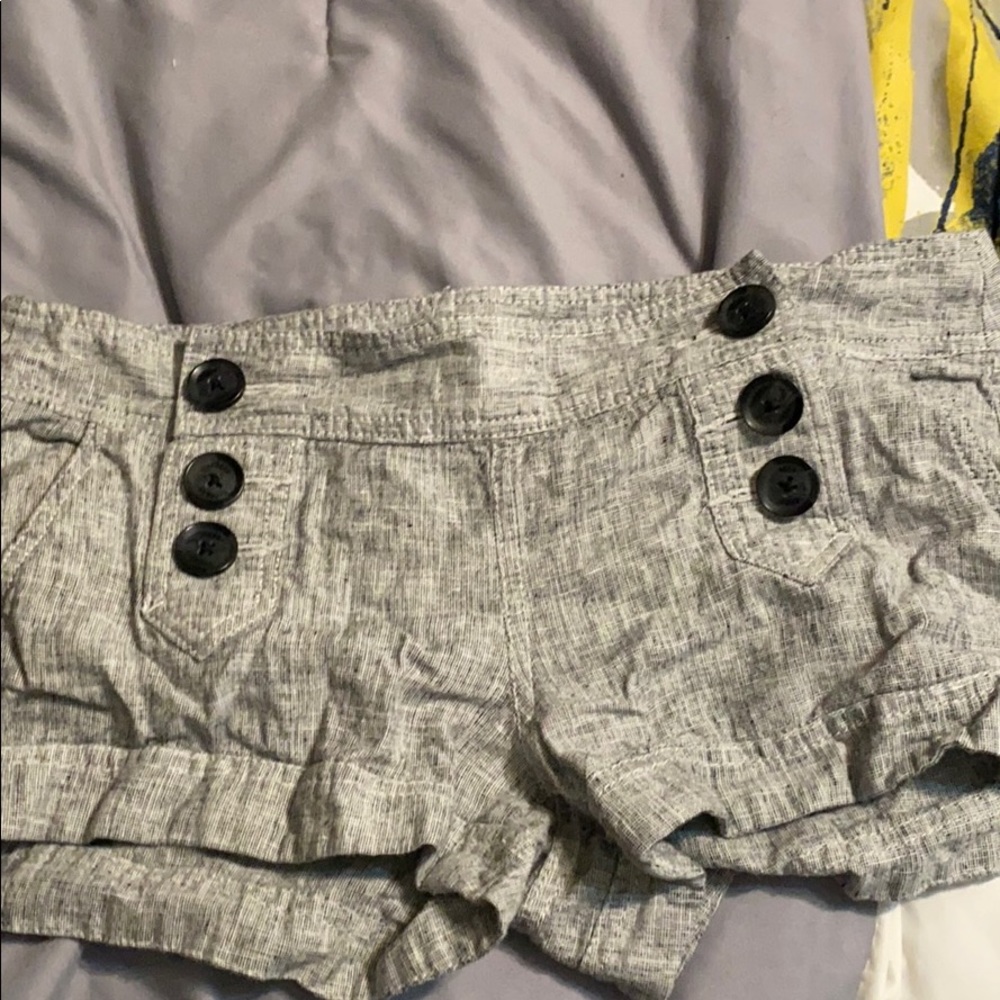 Grey, short shorts.